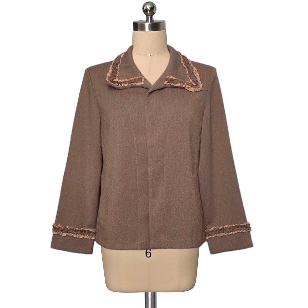 Vintage 90's Linda Lundstrom Tan Ruffled Raw Edge Blazer Jacket 10